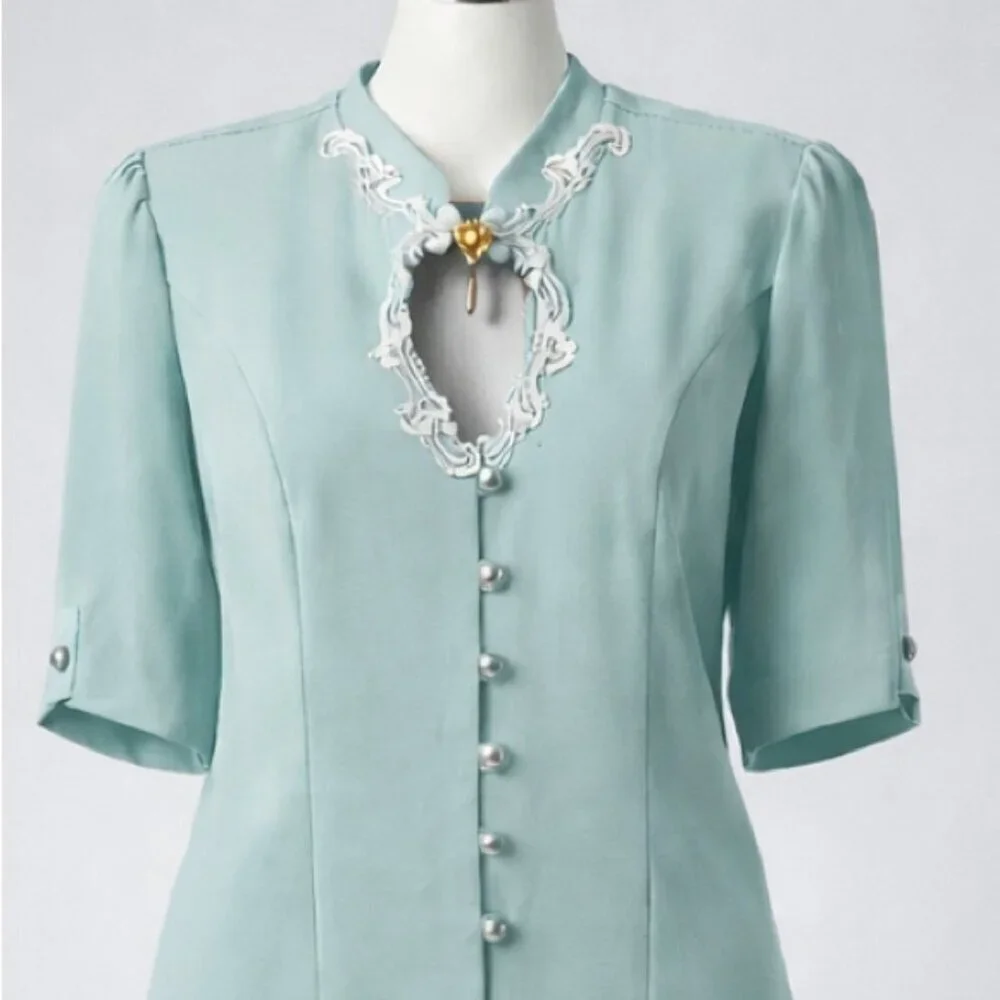 Vintage 80s Pastel Aqua Blue Skirt Suit Set